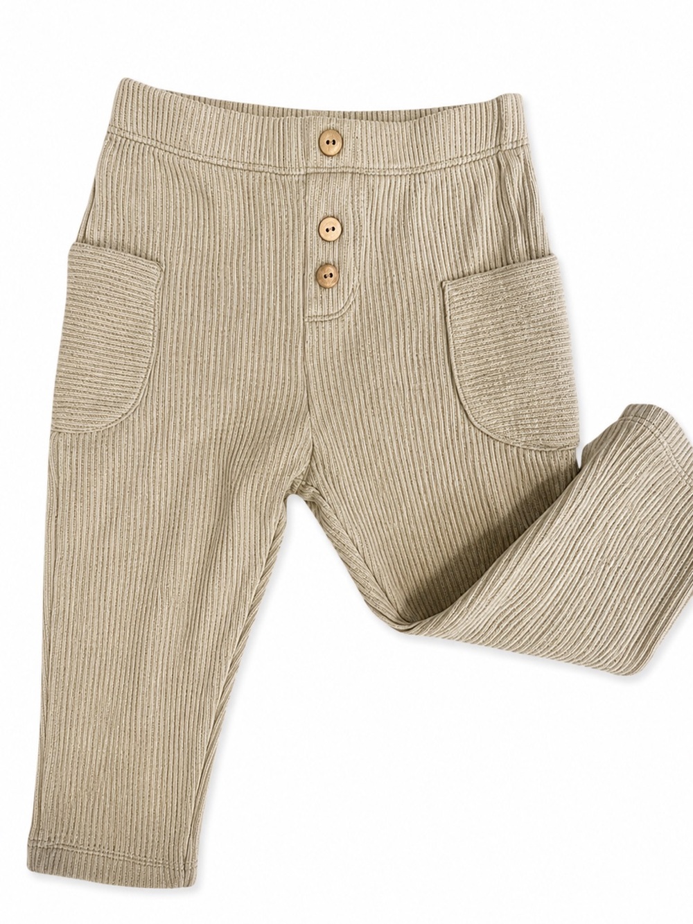 Zara Cream Ribbed Pull-On Pants with Pockets